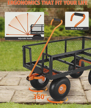 Robuuste Stalen Tuinwagen - 400kg Laadvermogen, Afneembare Zijden, All-Terrain Wielen