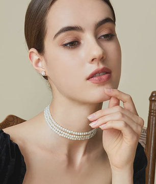 Elegante Multi-Rij Parel Choker Ketting - Handgemaakt Vintage Sieraad