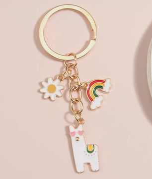 Schattige Alpaca Sleutelhanger met Hart & Bloem - Emaille Hanger voor Dames & Heren Handtas Accessoire