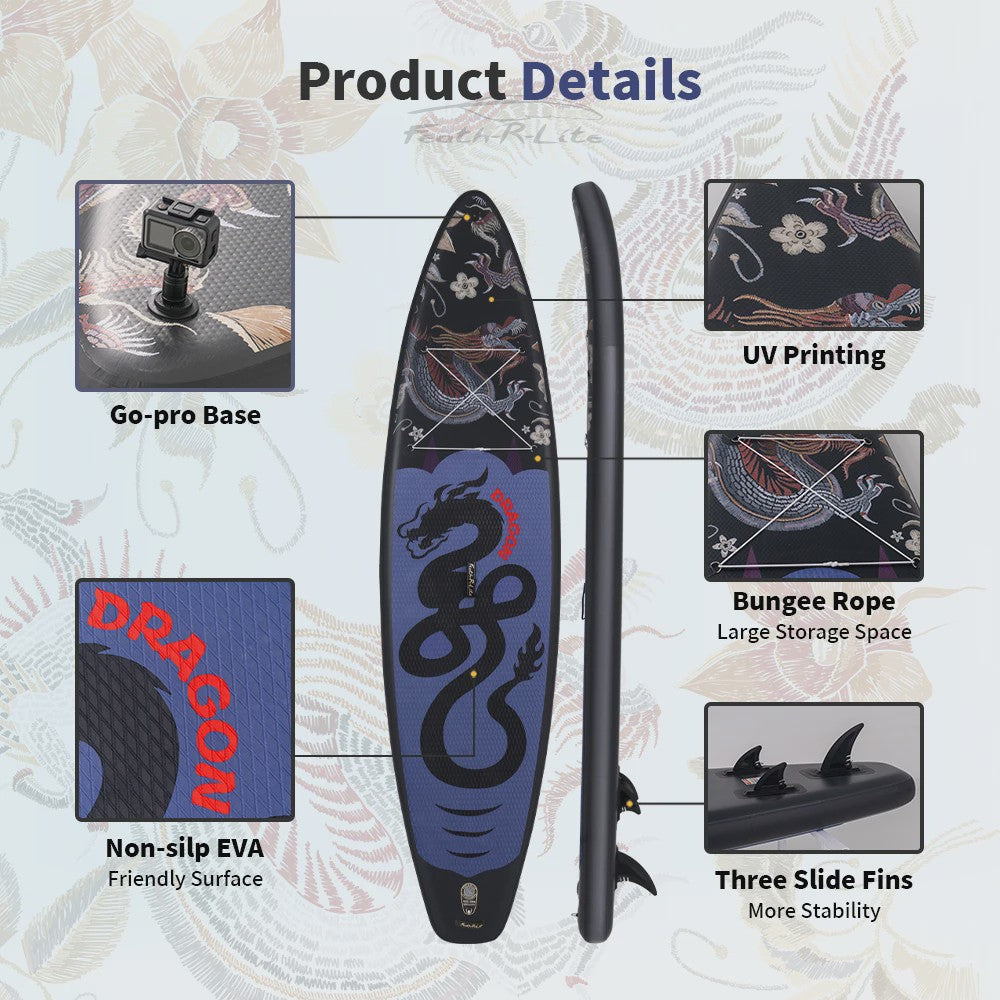 Feath-R-Lite Dragon Inflatable SUP Board 350cm - Compleet met Peddel, Pomp & Accessoires - 180kg Draagvermogen