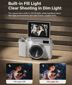 Compacte Digitale Camera met 4K Ultra HD, 16x Zoom & Draaibaar 180° Scherm voor Vlogs
