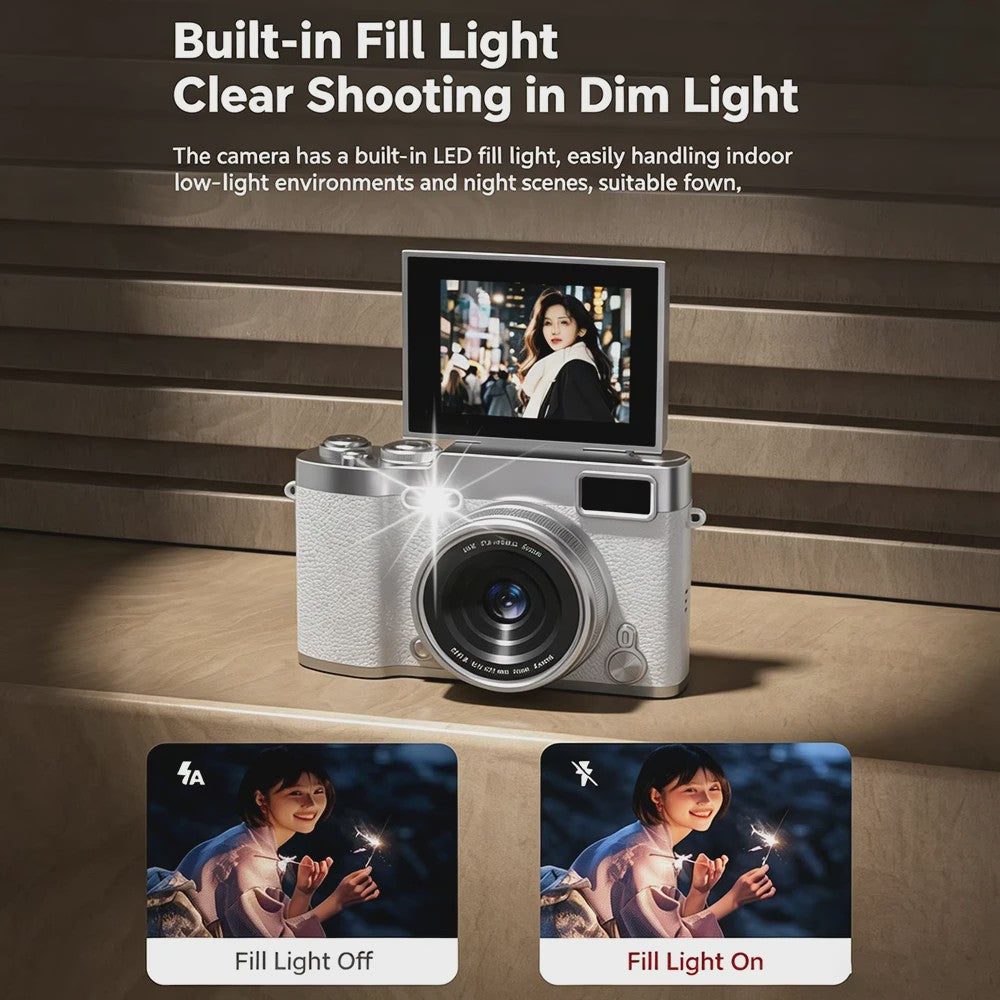 Compacte Digitale Camera met 4K Ultra HD, 16x Zoom & Draaibaar 180° Scherm voor Vlogs