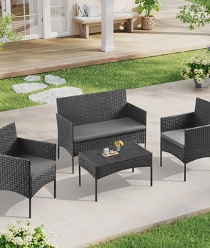 Luxe Rotan Tuinmeubelset: 2 Fauteuils, 1 Bank & Salontafel - Weerbestendig voor Balkon & Tuin