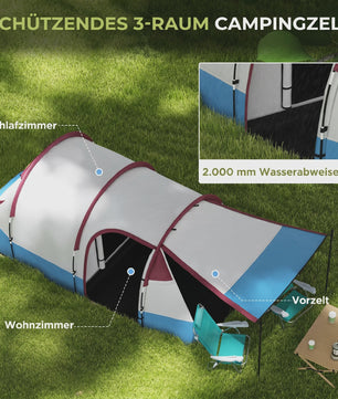 Outsunny Tunnel Tent voor 2 Personen met Luifel - Ideaal voor Camping & Tuin