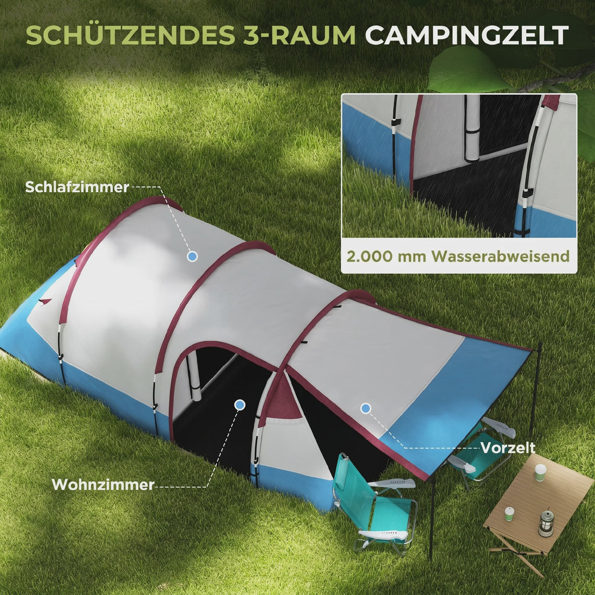 Outsunny Tunnel Tent voor 2 Personen met Luifel - Ideaal voor Camping & Tuin