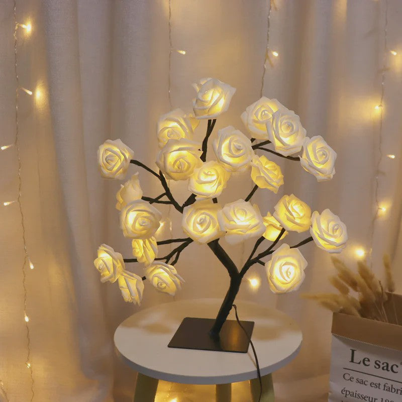 Sfeervolle Rozenboom Tafellamp met LED Verlichting - USB Aangedreven