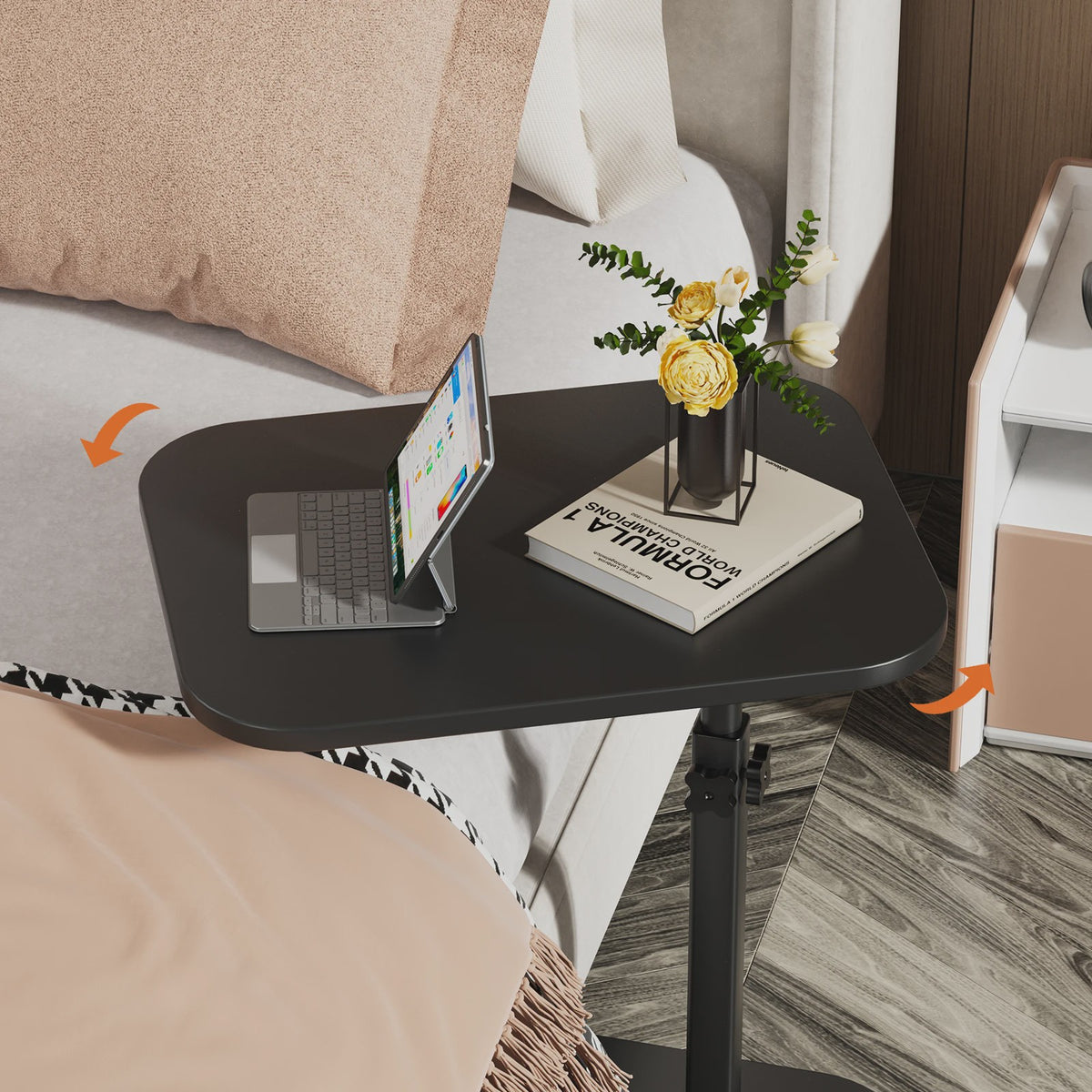Verstelbare en Draaibare Bijzettafel - C-vormig Koffietafel voor Sofa en Bed
