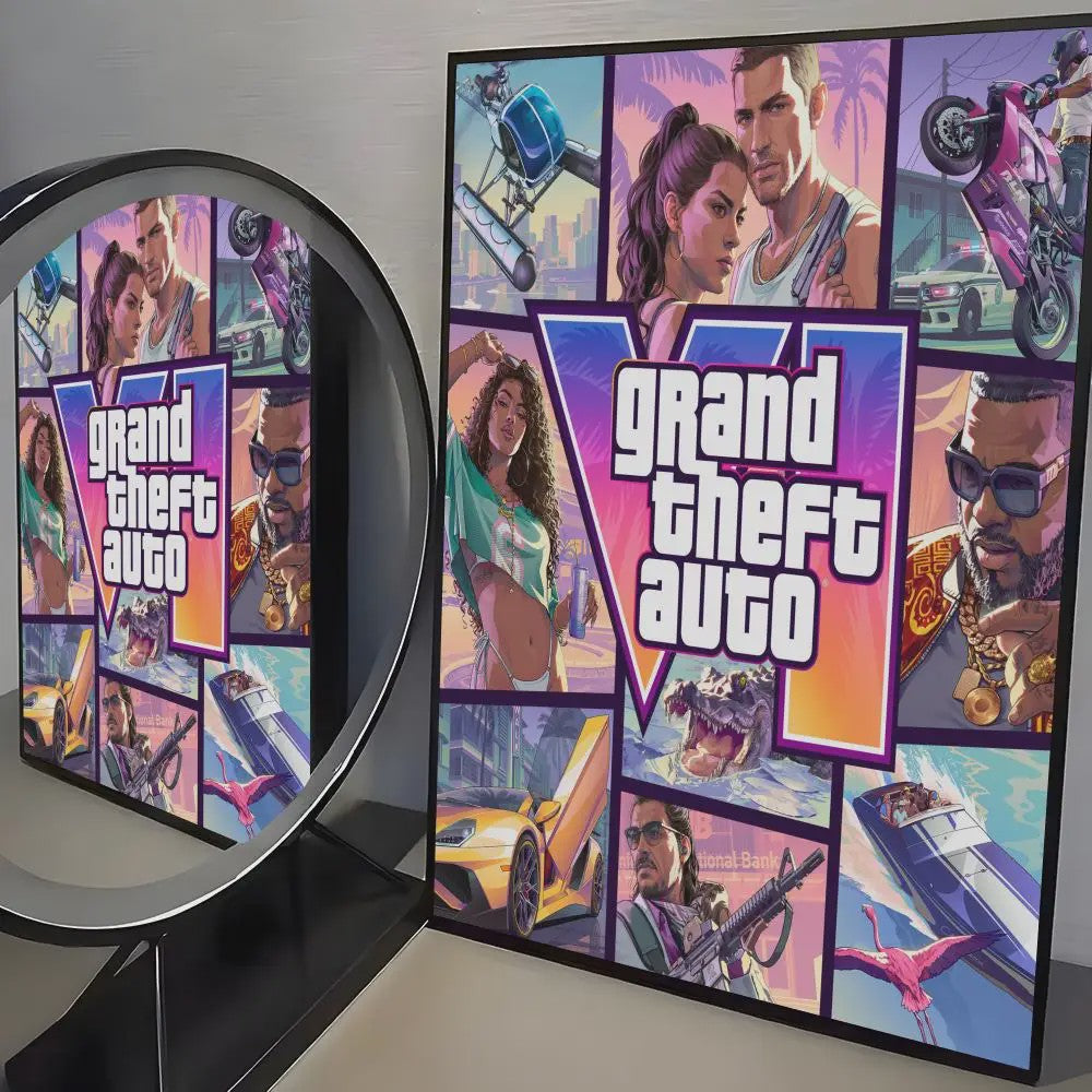 Grand Theft Auto GTA 6 Game Poster - Zelfklevend, Waterdicht & Frameloos