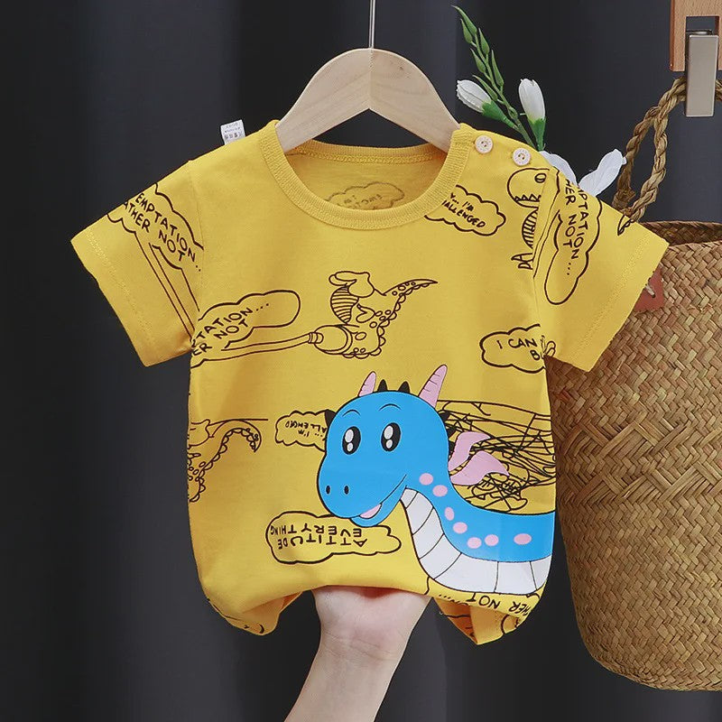 Zomer T-shirt Kinderen Katoen met Vrolijke Cartoon Print - 0-4 Jaar