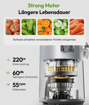 Koude pers slowjuicer met 135mm vulschacht, 220W, 0.7L, 3-voudig filtersysteem - Zwart