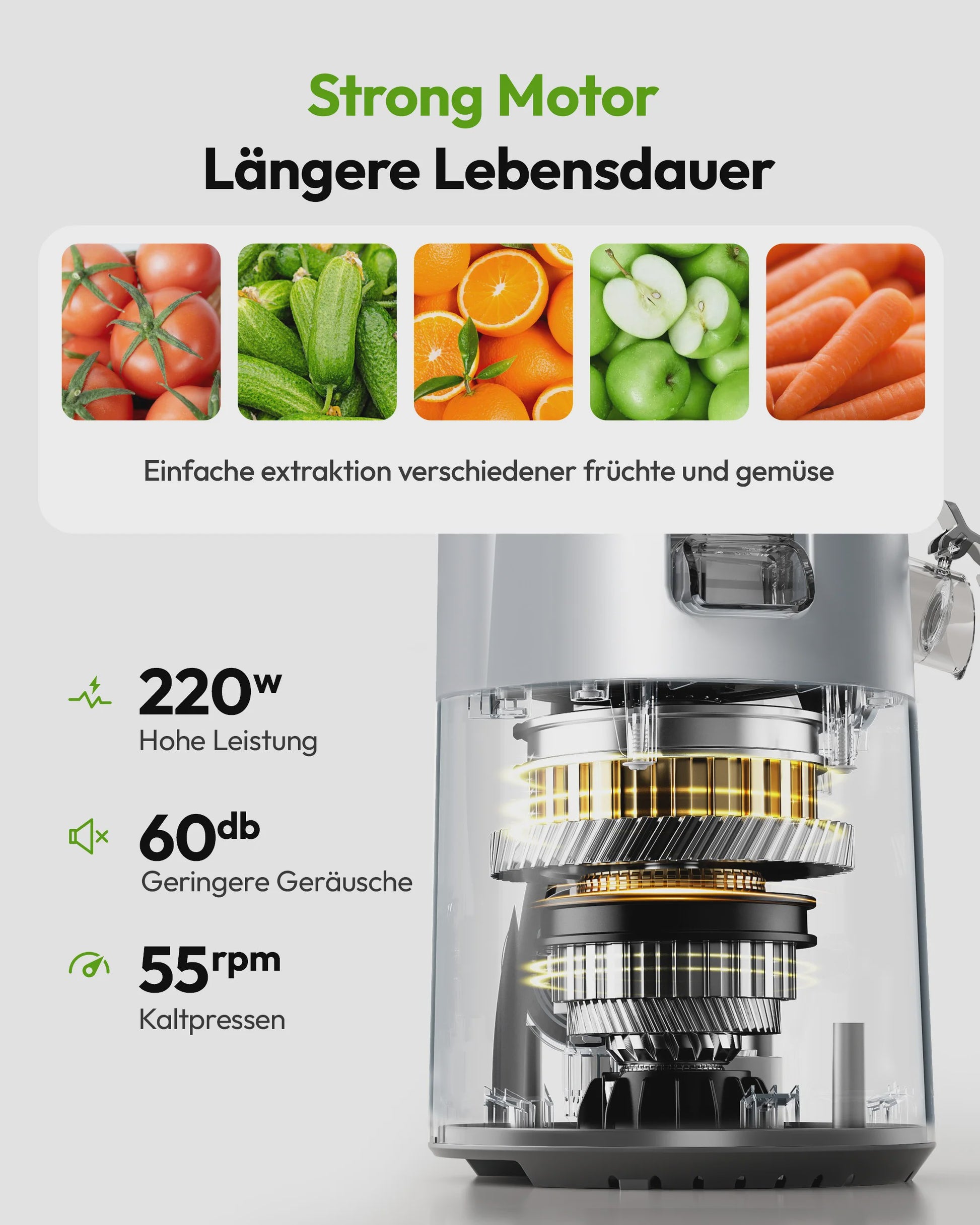 Koude pers slowjuicer met 135mm vulschacht, 220W, 0.7L, 3-voudig filtersysteem - Zwart