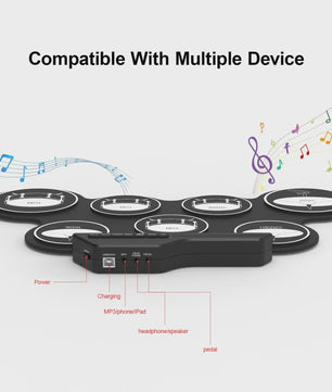 Compacte USB Roll-Up Elektronische Drumstel Set met 7 Pads, Drumstokken en Voetpedaal - Ideaal voor Beginners