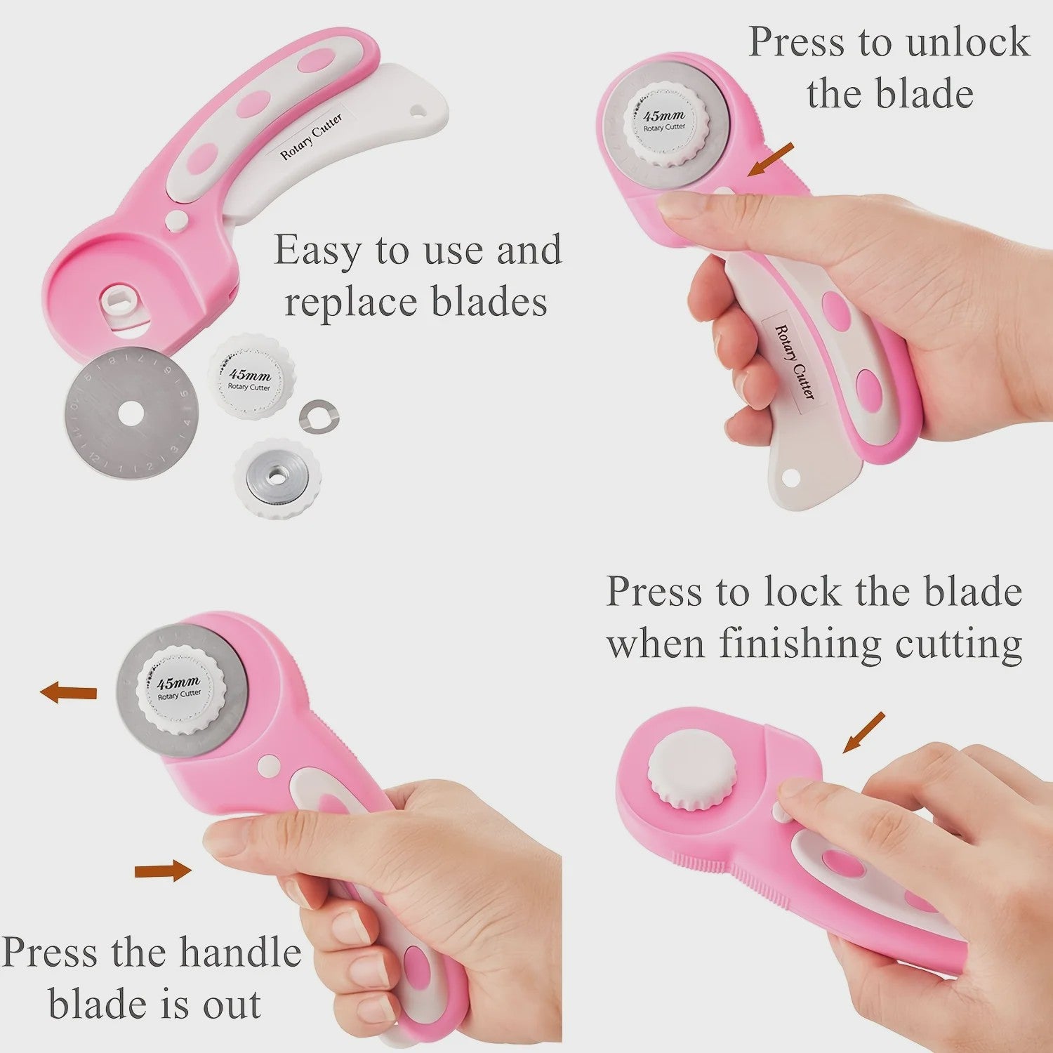 Professionele Rotary Cutter Set 45mm met Snijmat, Liniaal & Clips voor Naaien en Quilten