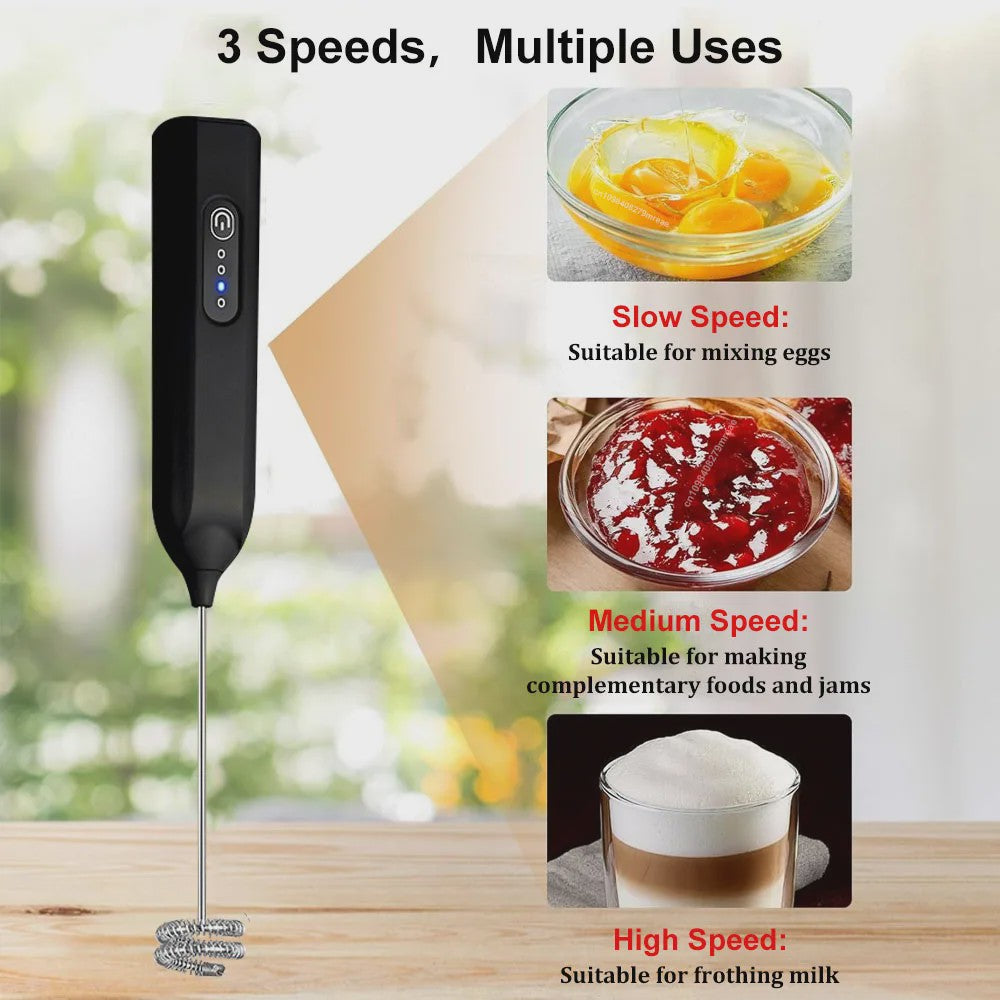 Elektrische Melkopschuimer & Handmixer - Oplaadbaar, Draadloos, 3 Snelheden