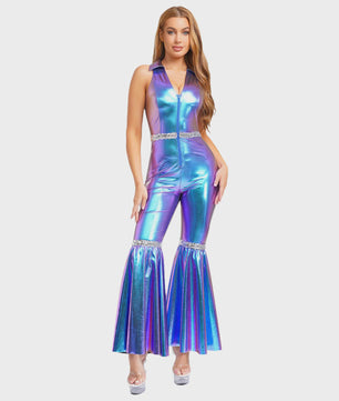 Dames Jumpsuit Jaren '70 Disco Stijl met Pailletten en Flare Pijpen
