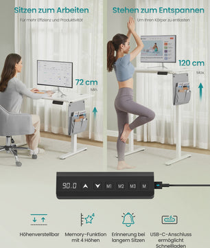 SONGMICS Elektrisch Inhoogte Verstelbaar Bureau 100x60 cm met USB-C en Memory Functie