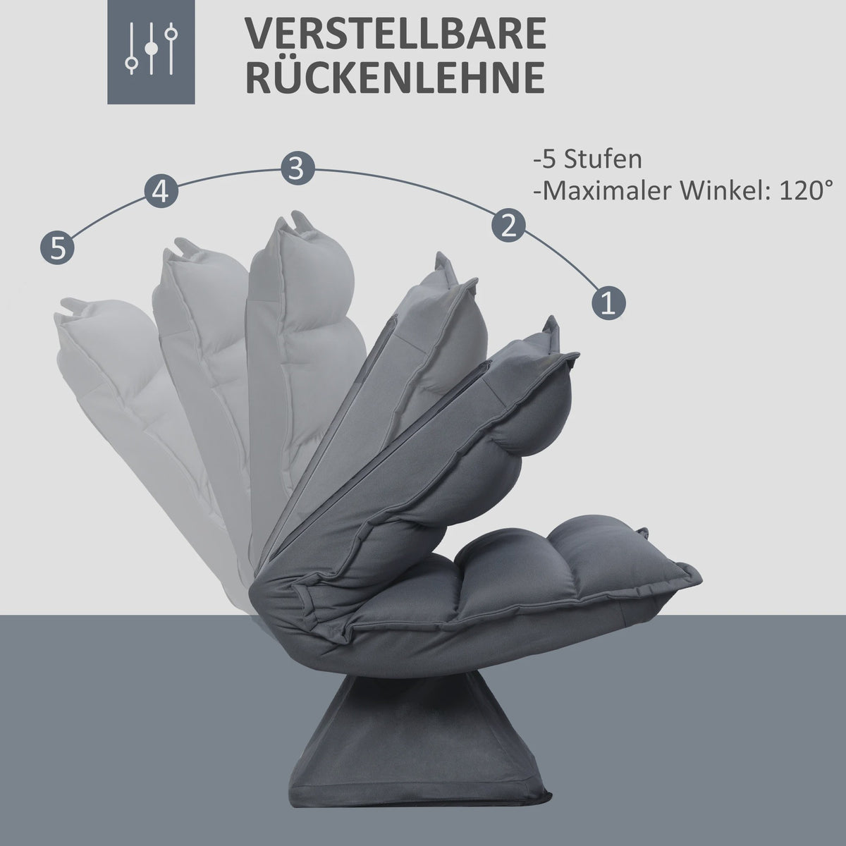 Draaibare Verstelbare Vloerstoel Donkergrijs - Meditatie & Relaxstoel
