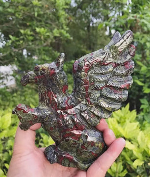 Gegraveerd Kristallen Griffioen Beeldje - 15cm Natuurlijke Bloedsteen Decoratie