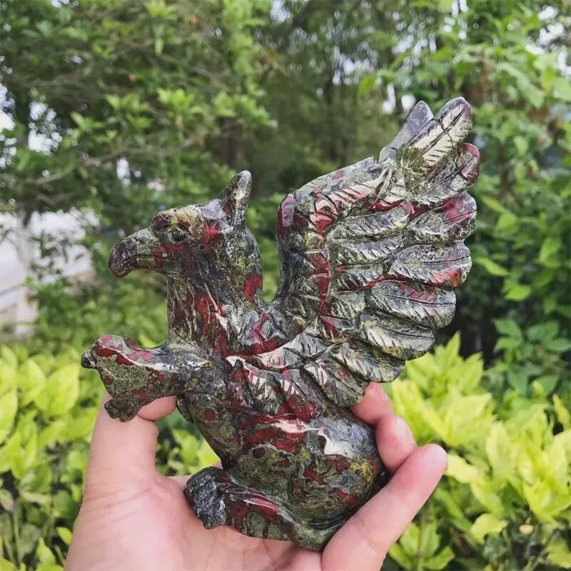 Gegraveerd Kristallen Griffioen Beeldje - 15cm Natuurlijke Bloedsteen Decoratie