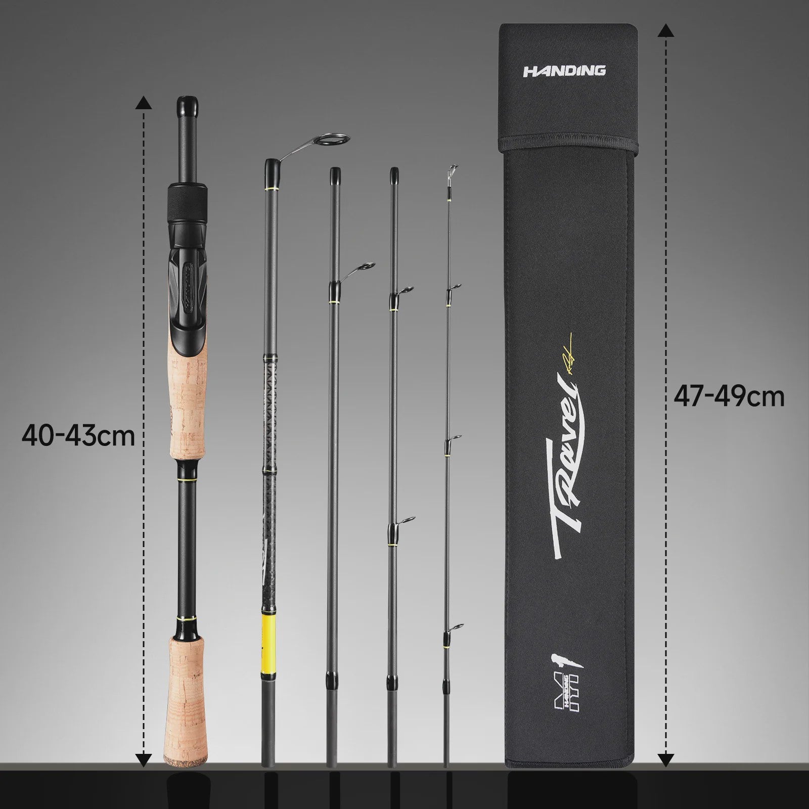 HANDING M1 Travel Hengel - Compacte Reishengel, 40-43cm, 5-6 Delen, Fast Action