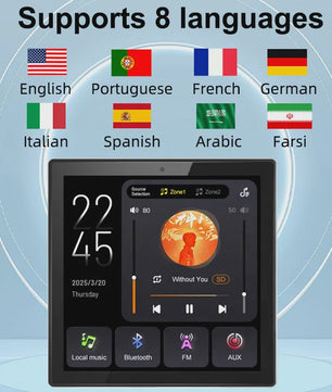 Slimme 2-Zone Wandversterker met Touchscreen: Bluetooth, AUX, TF & FM voor Thuisbioscoop