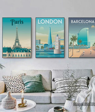 Nordic Canvas Poster: Kleurrijke Reisposters van Europese Steden - Parijs, Nice, Monaco