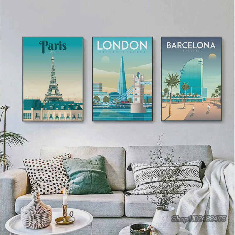 Nordic Canvas Poster: Kleurrijke Reisposters van Europese Steden - Parijs, Nice, Monaco