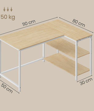 Hoekbureau L-vormig Bureau met 3 Planken - 110 x 80 cm