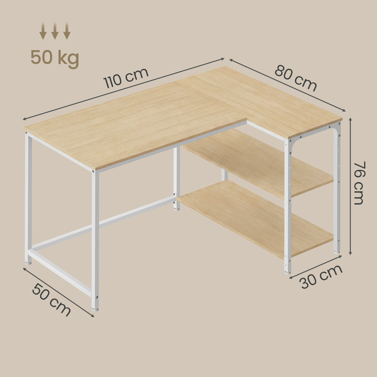 Hoekbureau L-vormig Bureau met 3 Planken - 110 x 80 cm