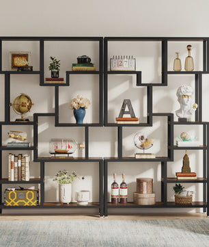 Industriële Boekenkast 7-Laags - 180cm Hoge Etagere met Metalen Frame & Rustiek Bruine Houten Planken