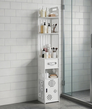 Stijlvolle Witte Hoek Badkamerkast met Verstelbare Planken en Toiletrolhouder - 20x19x120cm