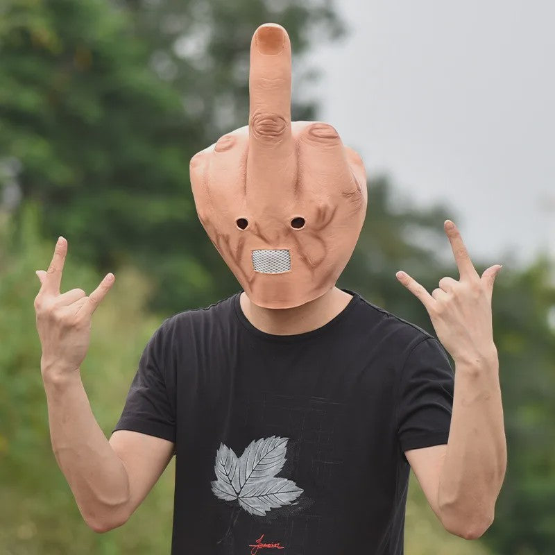 Grappig Middenvinger Masker - Latex Hoofddeksel voor Feestjes, Halloween & Pranks