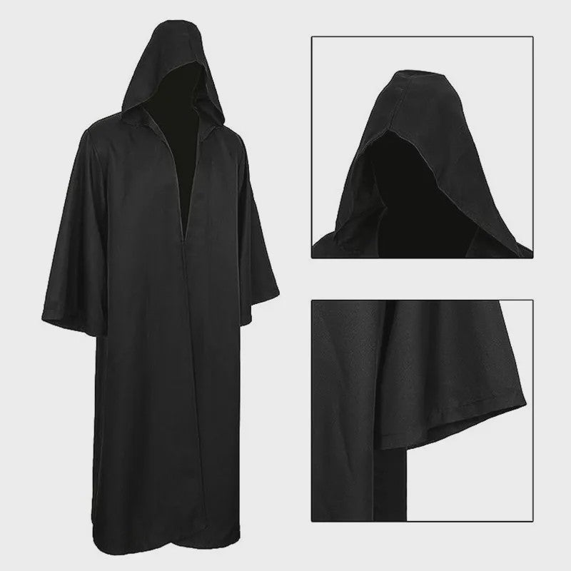 Zwarte Tovenaars Gewaad met Capuchon - Lang Kostuum voor Halloween & Cosplay (Volwassenen & Kinderen)