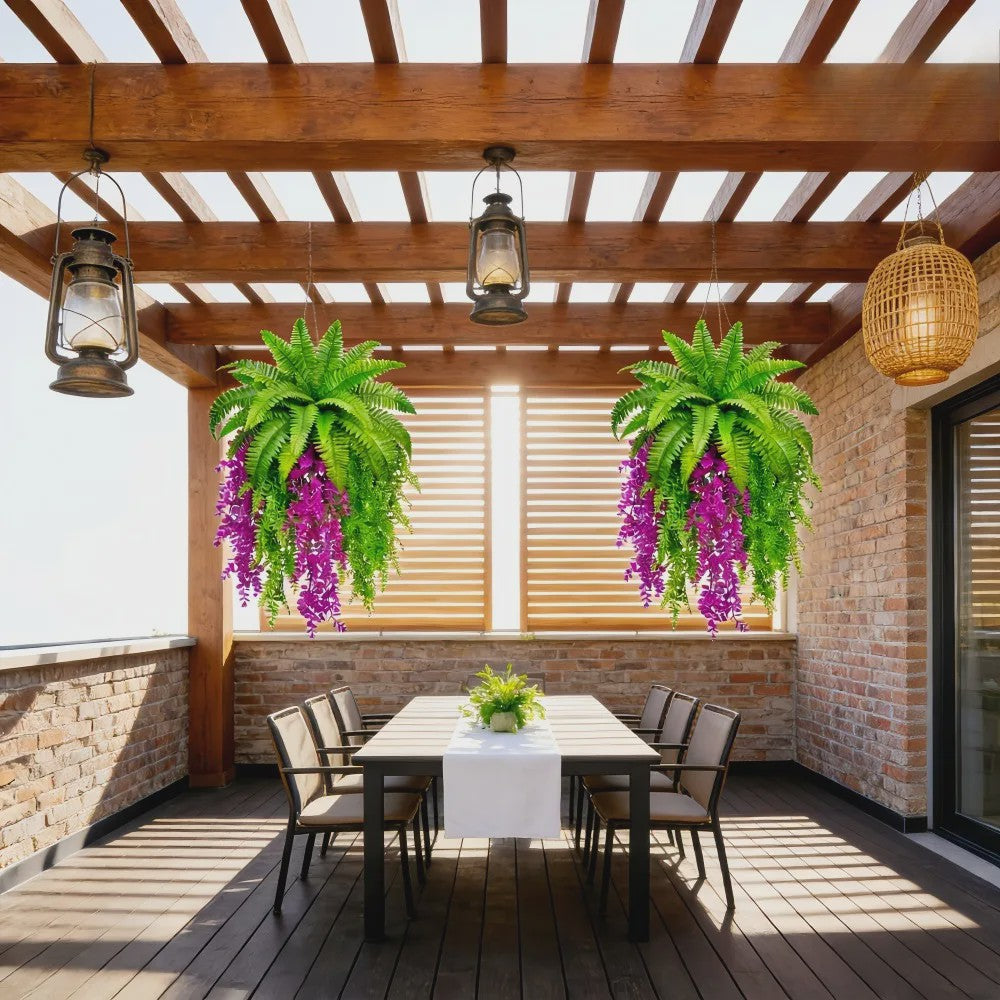 Kunstplant Boston Fern & Persische Violet met Klimop - Hangplant voor Groene Wand Decoratie