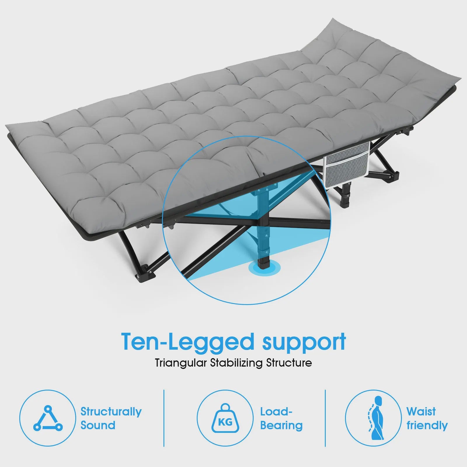 Opvouwbaar Campingbed met Matras - Draagbaar & Robuust Kampeerbed voor Volwassenen (200kg)