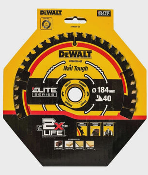 DeWalt DT90259-QZ Houtzaagblad 184mm x 20mm, 40T - Robuust Cirkelzaagblad voor Constructie