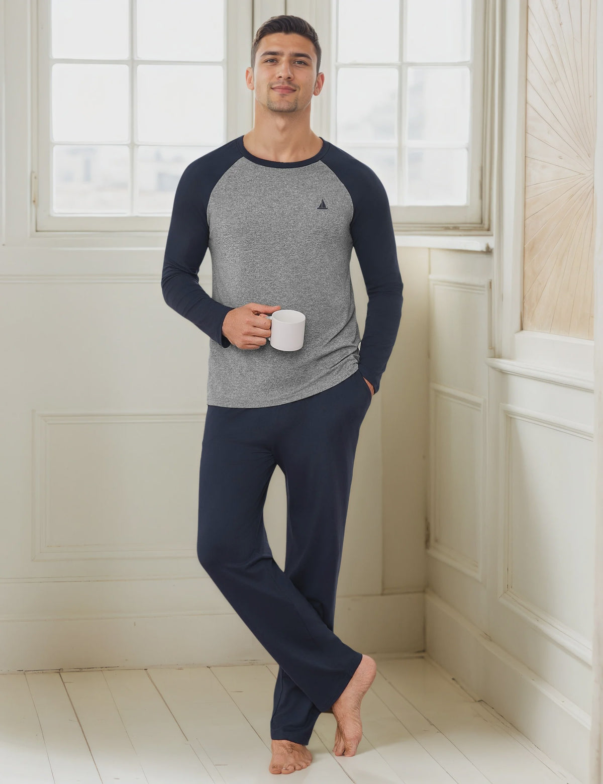 Heren Lange Katoenen Pyjama Set - Comfortabel Loungewear voor Alle Seizoenen