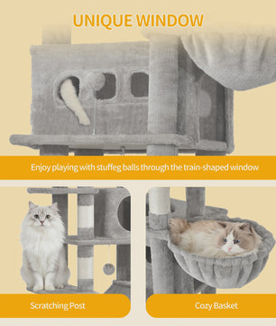 Grote Krabpaal 170cm met 8 Krabpalen, 2 Kattenmandjes, Platform, Mat en Hangmat