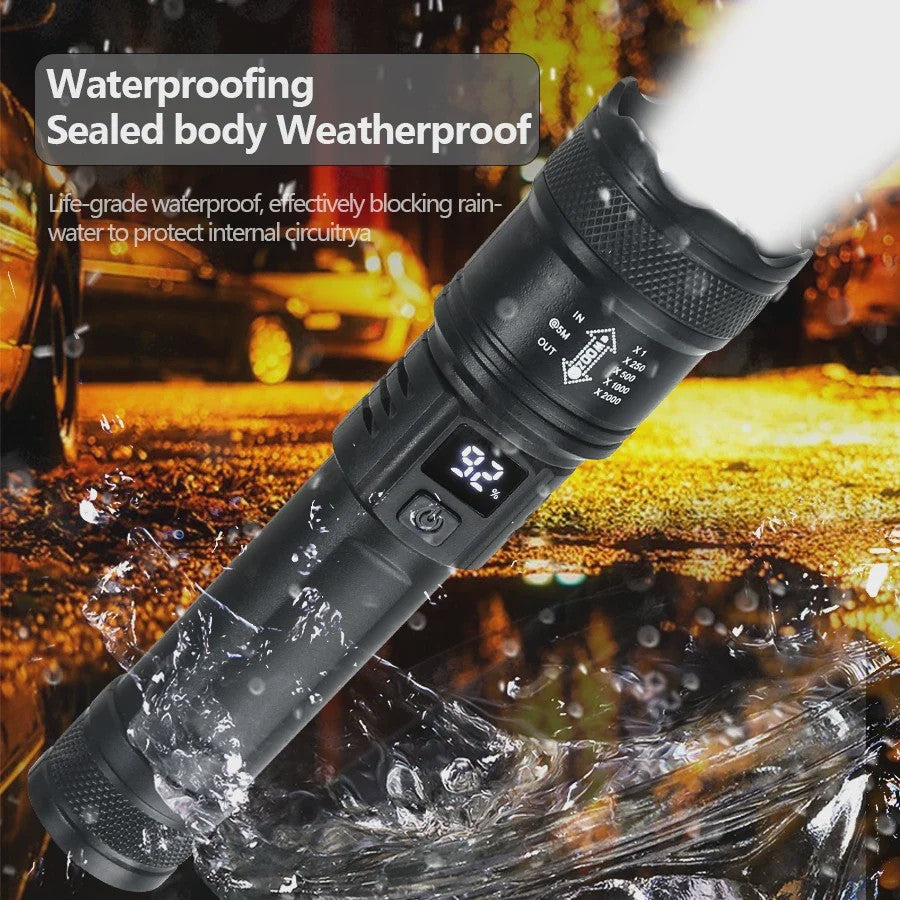 Krachtige LED Zaklamp 2000LM met USB Opladen & Batterij Indicator - Ideaal voor Camping & Noodgevallen