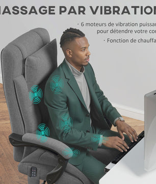 Ergonomische bureaustoel met massage, verwarming en voetensteun - Grijs