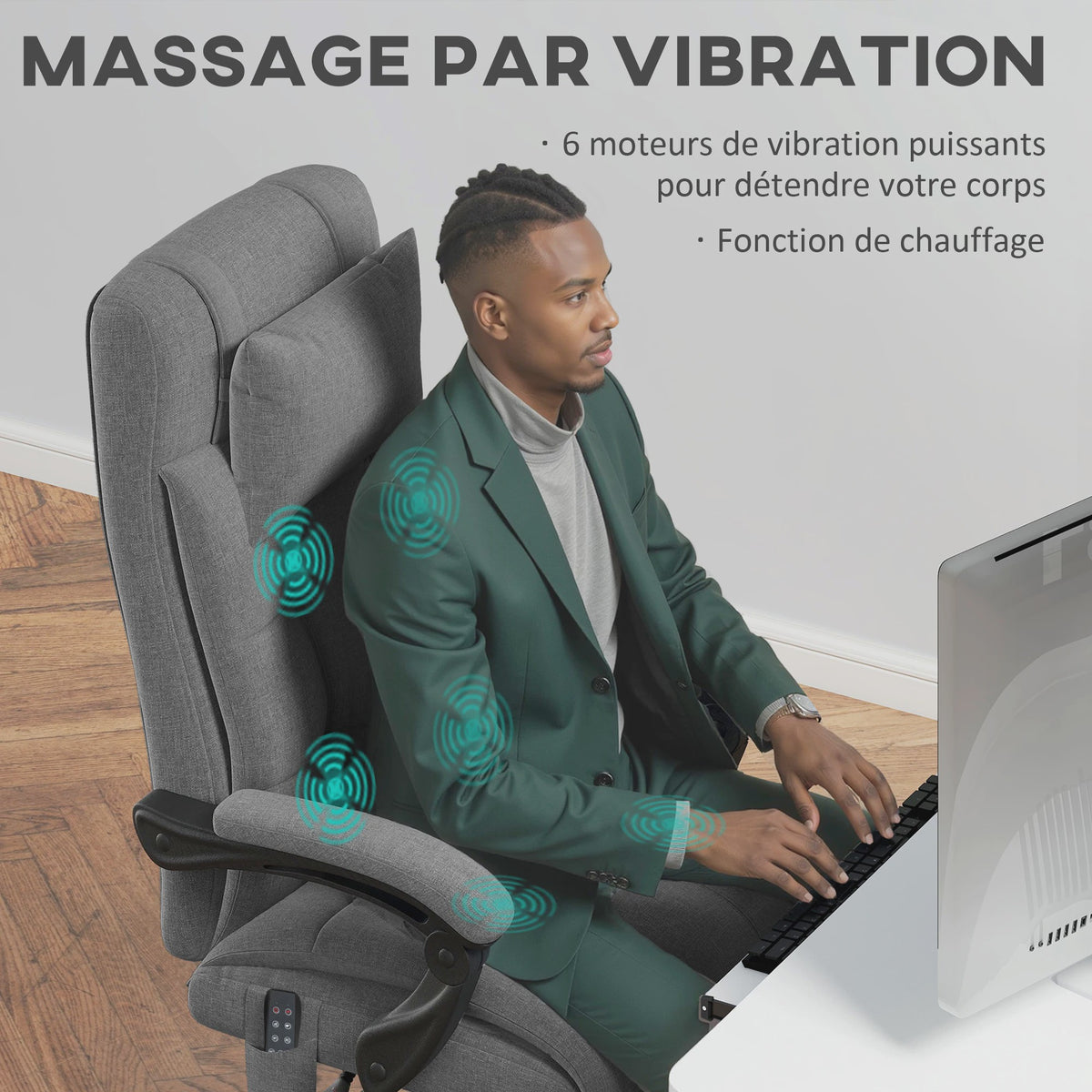 Ergonomische bureaustoel met massage, verwarming en voetensteun - Grijs