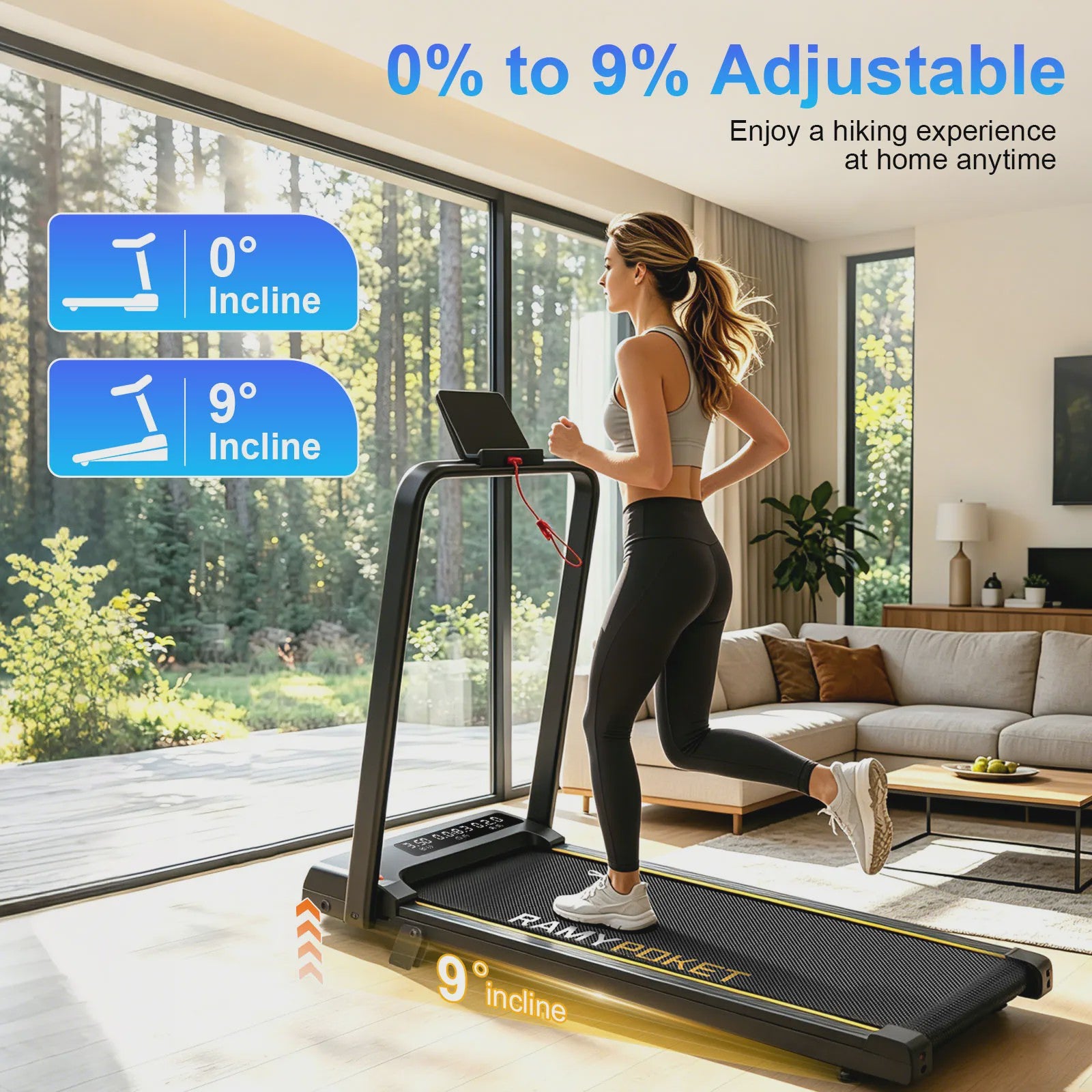 RAMYPOKET Opvouwbare Walking Pad Loopband met 9% helling, 2.5PK, 1-10 km/u, APP & LED, max 150kg