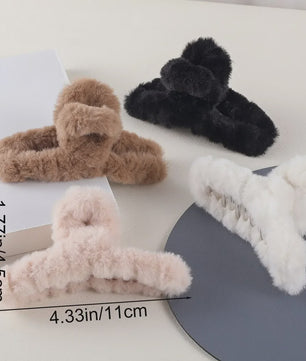 Set van 4 Elegante Pluche Haarclips met Faux Fur - Stijlvolle Haaraccessoires voor Dames & Meisjes