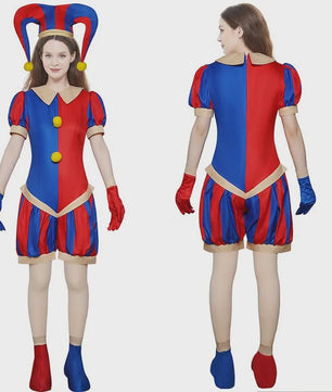 Compleet Circus Pomni Cosplay Kostuum met Hoed & Handschoenen - Kinderen & Volwassenen