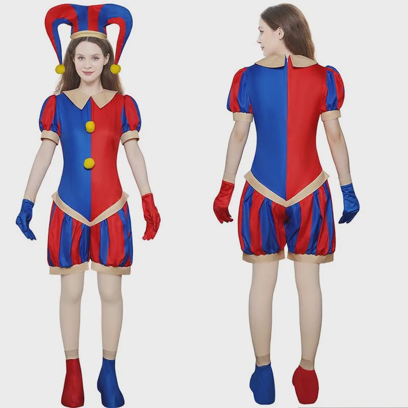 Compleet Circus Pomni Cosplay Kostuum met Hoed & Handschoenen - Kinderen & Volwassenen