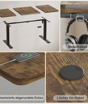 Elektrisch In hoogte Verstelbaar Bureau 120x60 cm met USB-poort - Ergonomisch Thuiswerk Bureau
