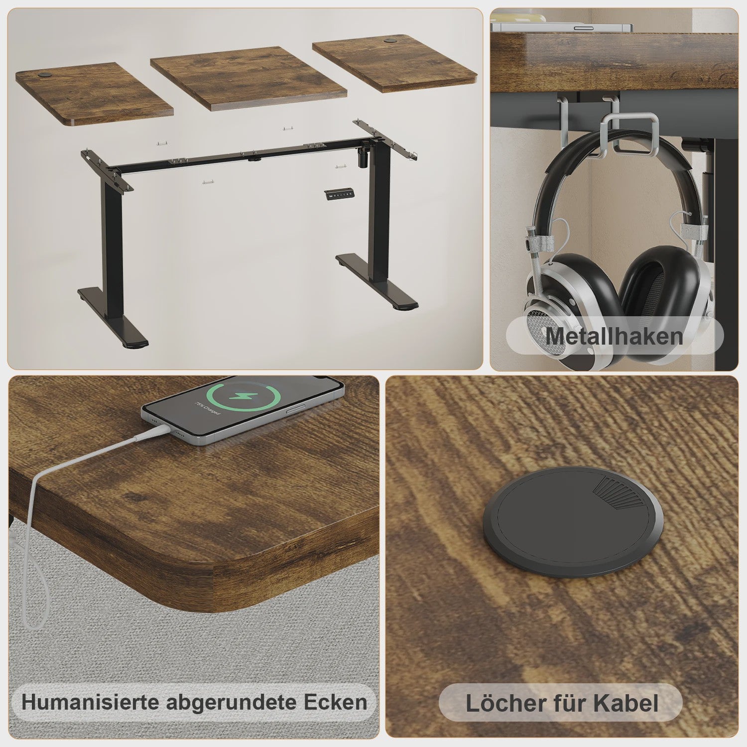 Elektrisch In hoogte Verstelbaar Bureau 120x60 cm met USB-poort - Ergonomisch Thuiswerk Bureau