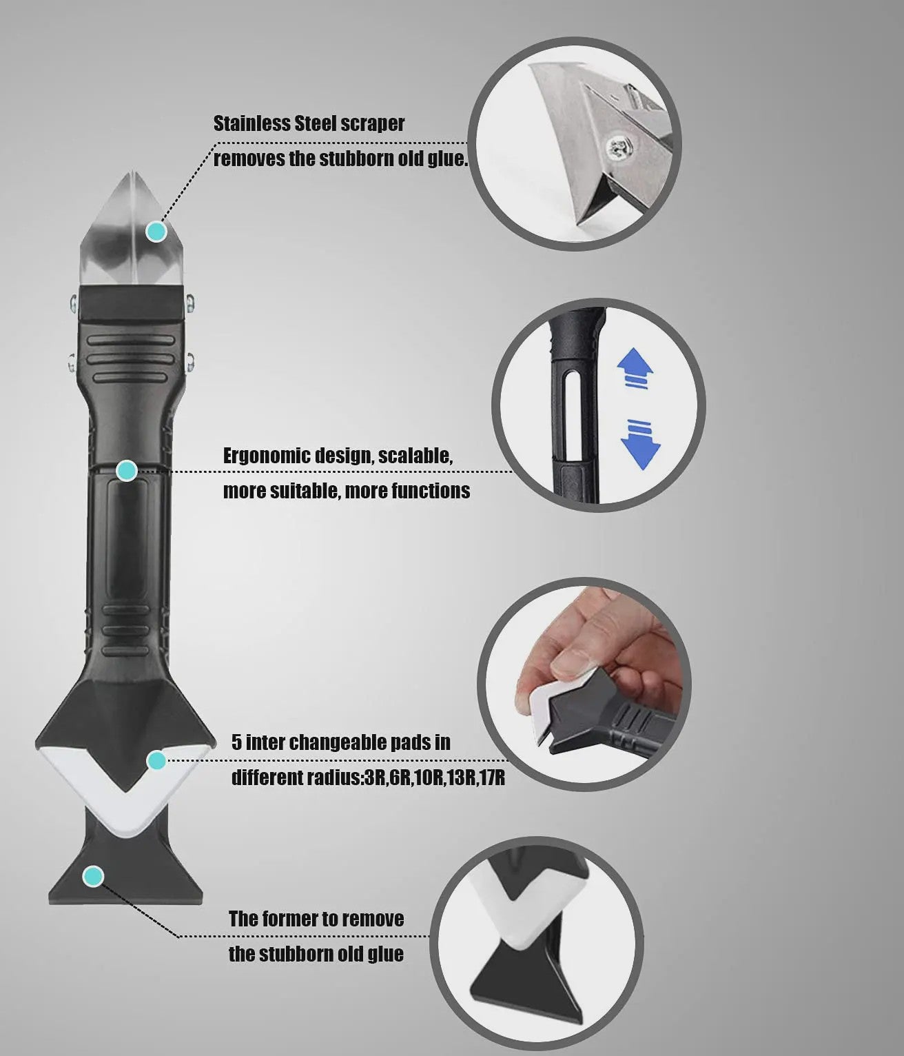 5-in-1 Silicone Voegentrekker en Afwerkgereedschap - Voor Badkamer, Keuken & Meer