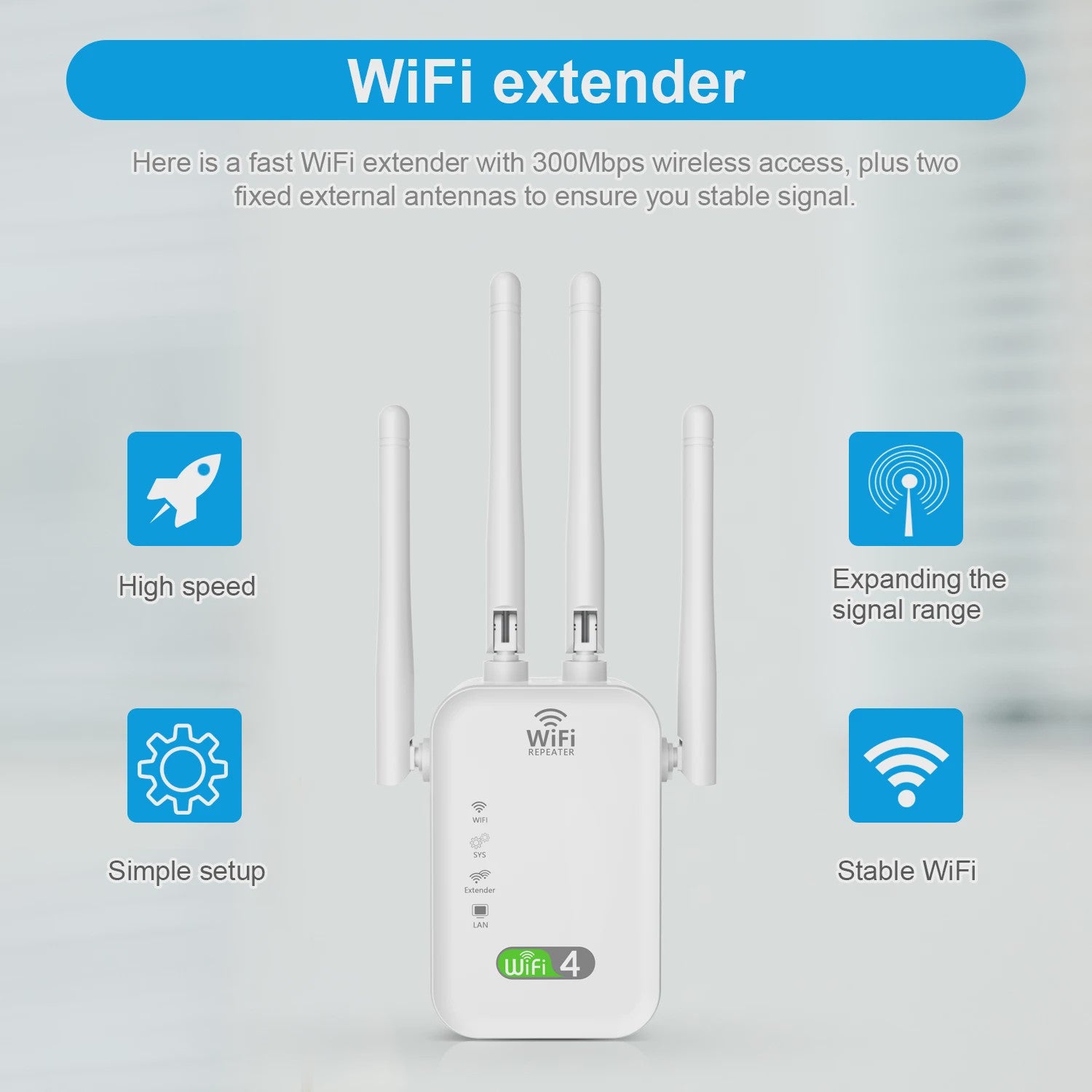 Krachtige WiFi Repeater met 3 Antennes - Versterk je Signaal tot 300 Mbps