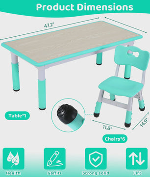 Verstelbare Kinder Tafel met 6 Stoelen - Knutseltafel & Speeltafel voor Kinderen (2-10 jaar)